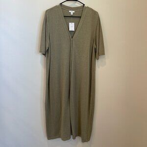 J. Jill Button Up Linen Blend Dress Size Large Petite Sage Green Knit NEW Knee